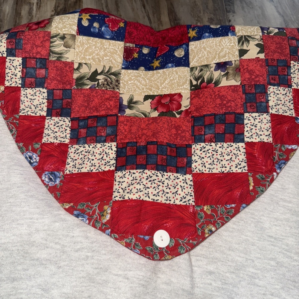 Vintage Jerzees Cardigan Sweatshirt Gray W Quilt Scarf Cape Cottage Grandma USA - Picture 3 of 13